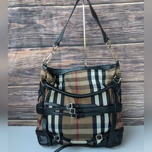 Burberry Bridle Gosford Hobo in the classic House Check canvas with black leathe
